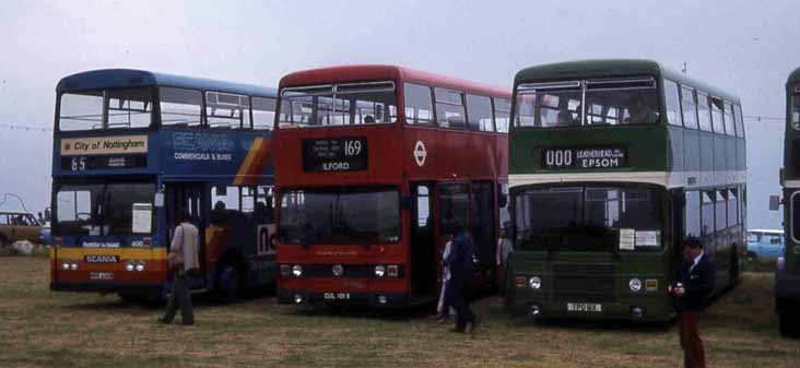 Nottingham Scania BR112DH East Lancs 400, London Leyland Titan PRV T101 & London Country Olympian Roe LR11